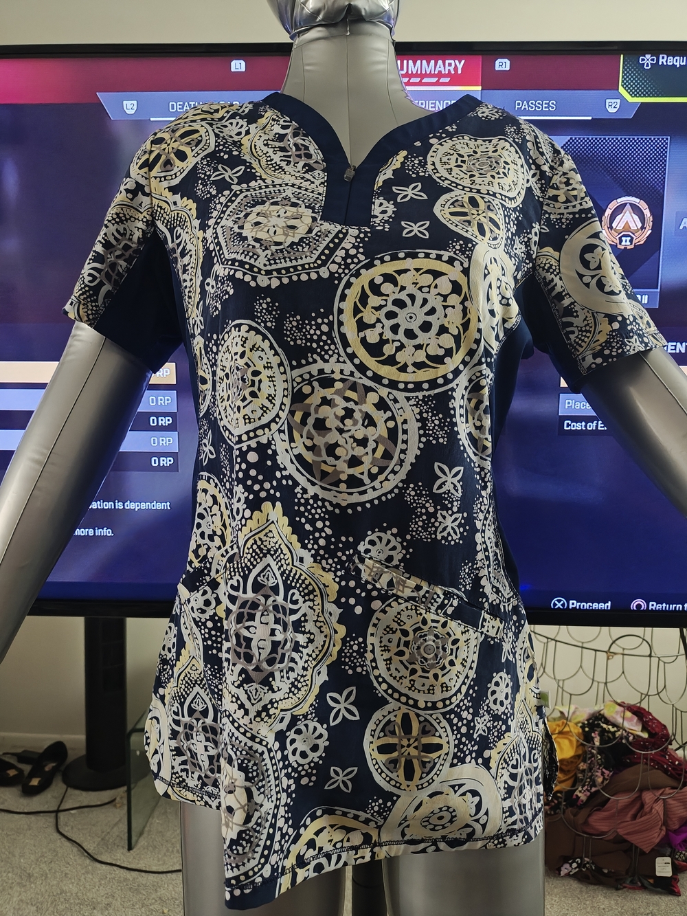 Women’s Navy Blue Printed Short-Sleeve Top